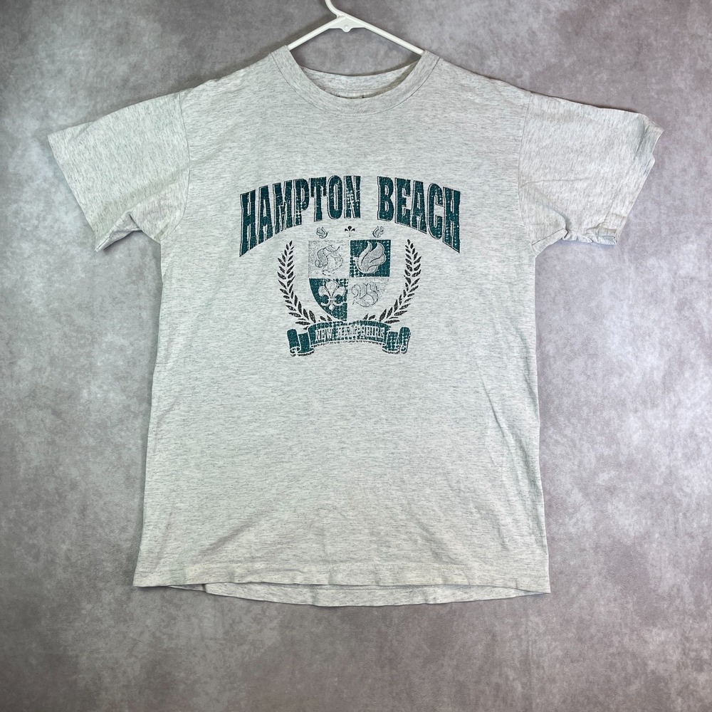 VINTAGE Hamptom Beach New Hampshire Shirt Adult Large Gray Tee Single Stitch 90s